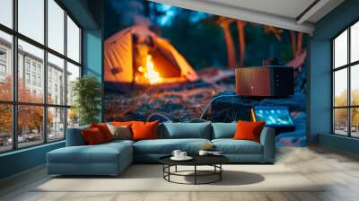 Compact, portable projector with built-in battery perfect for outdoor movie nights or presentations on-the-go. Wall mural