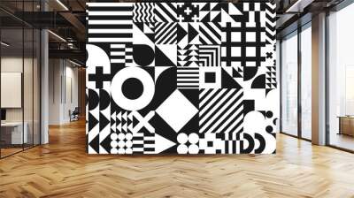 Abstract Bauhaus geometric pattern, vector circle, triangle and square lines background. Black and white Bauhaus Swiss pattern background Wall mural