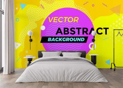 Abstract colorful playful banner background with fun texture design element. Vector overlay orange pattern with white geometric forms with line and dots in trendy graphic Wall mural