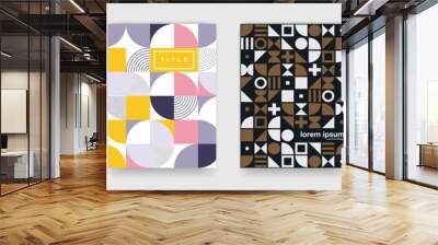 Abstract geometric pattern background texture for poster cover design. Minimal color vector banner template with circles, square Wall mural