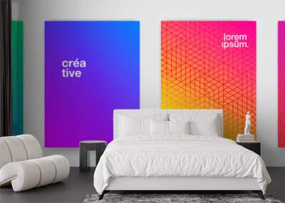 Abstract geometric pattern background with line texture for business brochure cover design. Gradient Pink, orange, purple, blue and green vector banner poster template Wall mural