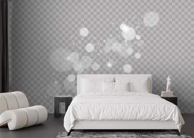 Abstract light blur bokeh effect on white transparent background. Vector lens flare light sparkles or shiny glittering glow stars for modern trendy design template Wall mural