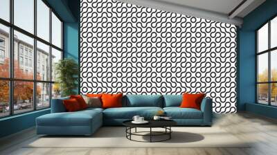 Abstract pattern background, vector curve line maze and geometric seamless circles. Black and white curved circle lines grind pattern background Wall mural