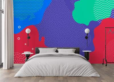 Abstract pop art color paint splash pattern background. Vector overlay geometric design of trendy Memphis 80s-90s style Wall mural