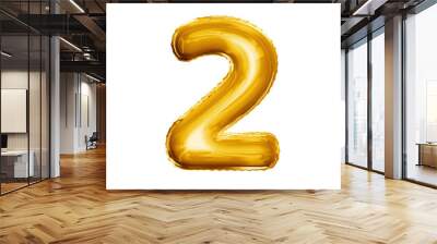 Balloon number 2 Two 3D golden foil realistic alphabet Wall mural