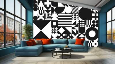 Bauhaus Swiss minimal pattern background, vector abstract geometric poster. Bauhaus monochrome background with geometric circle, triangle and square lines pattern Wall mural