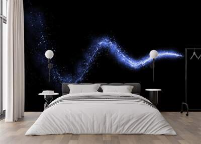 Blue sparkling falling star. Stardust trail Wall mural