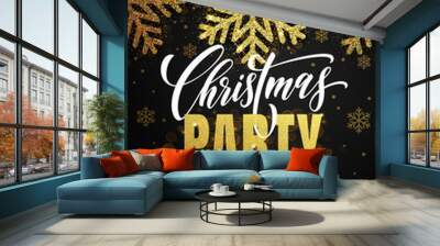 Christmas Party placard with snowflakes pattern Wall mural