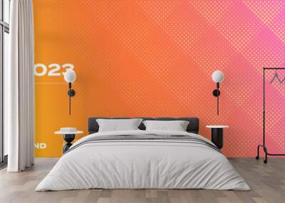 Color gradient background, halftone pattern, vector abstract trendy geometric graphic design. Simple minimal square and dots halftone yellow orange and pink color gradient pattern background Wall mural