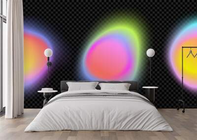 Color gradient circle backgrounds, abstract neon light shape with color gradation on vector black. Color blend mesh of holographic dynamic gradient flow or chromatic radiant transition Wall mural