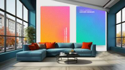 Cover design backgrounds, abstract geometric and color gradient pattern, vector. Wave line shapes, geometric liquid fluid flow graphic, art posters and color gradient abstract cover backgrounds Wall mural