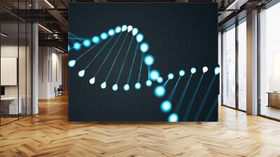 DNA helix spiral, gene chromosome molecule, genetic cell 3D blue light loop on black background. DNA molecule for molecular genetic science, human genome biotechnology and medicine research Wall mural