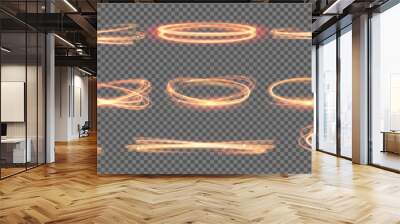 Fire light circles and ring trails, vector sparkling gold glitter glow flare effect. Abstract fire circles, sparkling magic swirls and energy light spiral spin twirls Wall mural