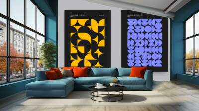 Geometric pattern background, vector abstract contemporary art poster. Multicolored yellow, blue, red and green color, trendy pattern backgrounds set. Modern op-art Wall mural