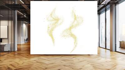 Golden smoke, glistening magic light particles forming an abstract, smoky wave shape on a transparent background.
 Wall mural