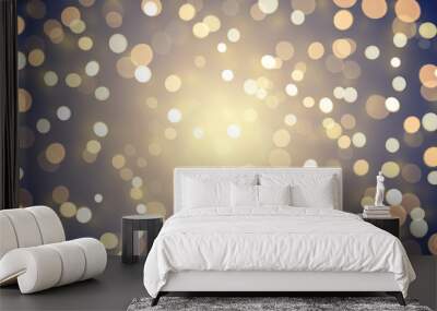 Light abstract bokeh shine or golden glitter effect background. Vector shiny confetti lights for Christmas or birthday background design template. Magic glittering glow with lens flare defocused light Wall mural