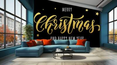 Merry Christmas gold greeting card, poster glitter Wall mural