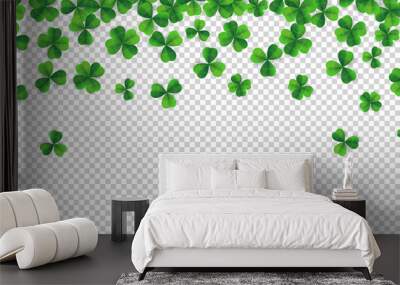 Patrick day background with vector four-leaf clover pattern background. Lucky fower-leafed green background for Irish beer festival St Patrick's day. Vector green grass clover pattern background Wall mural