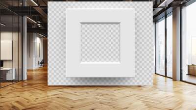 Photo picture frame white paper, plastic or wooden 3D template isolated on transparent background. Vector square photoframe box model for interior design Wall mural