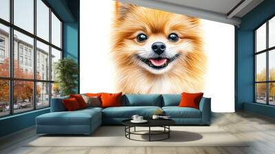 Pomeranian spitz dog illustration isolated on white background. Cute red and white toy dog face portrait for canine food, veterinary or dog grooming. Wall mural