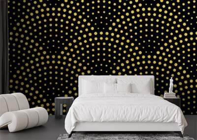 Seamless pattern vector background of glittery golden scales or art deco fountain confetti in retro arch design with gold glittering dots on black in Gatsby style Wall mural