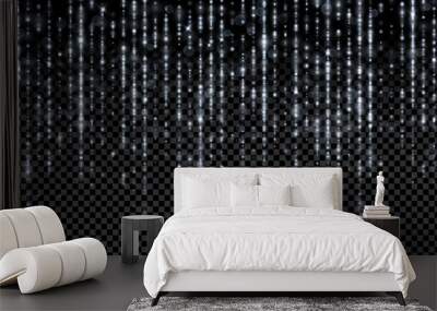 Silver sparkling particles threads, gold glitter tinsel blur drops Wall mural