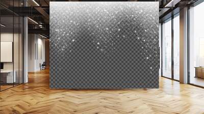 Snow falling vector background of sparkling snowfall and glittering snowflakes or glowing glitter particles. Vector abstract pattern background for Christmas or New Year winter holiday template design Wall mural