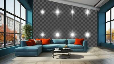 Sparkling star, vector glowing star light effect. Glitter magic star sparks on transparent background. Wall mural