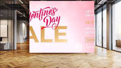 Valentine's day sale banner background. Valentines day lettering promo design with heart balloon background. Wall mural