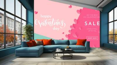 valentines day sale poster or banner of valentine red heart on trendy background. vector valentines  Wall mural