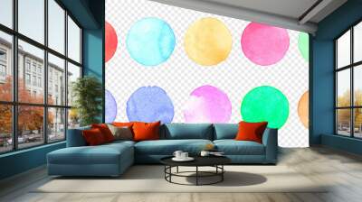 Vector pastel watercolor circle set. Color smear of watercolour splash stain on transparent background. Round hand drawn watercolor background with yellow, blue, red, pink, orange, green ink color. Wall mural