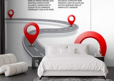 Vector pathway road map with GPS route pin icon Wall mural