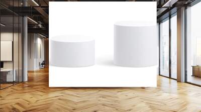 White circle podium stand, 3D cylindrical pedestal display isolated on white background. Vector column platform pillar for display product Wall mural