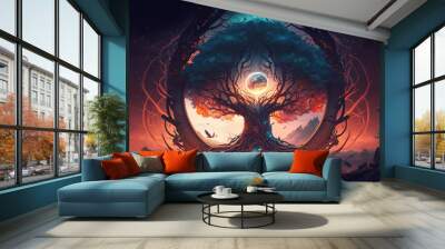 Yggdrasil: The Source of Life and Energy for the Universe in Nordic Mythology- Generative Art Wall mural