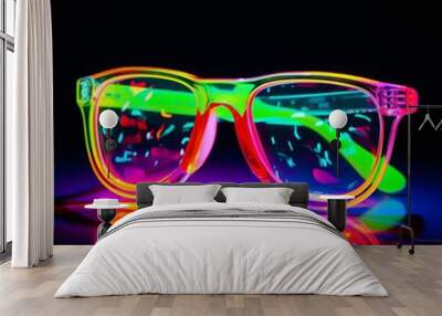 neon party glasses - generative AI Wall mural