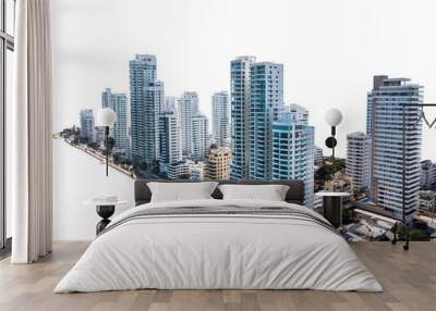  Aerial panoramic view of the Bocagrande district island Skyscrapers Cartagena Colombia on isolated png background Wall mural