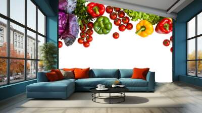 Fresh colorful organic vegetables on a isolated png background farming and healthy food concept copy space top view Wall mural