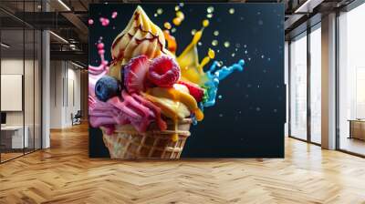  ice cream cone with multiple colors of soft serve Wall mural