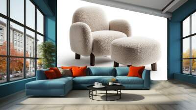 an armchair with a matching ottoman upholstered in soft fabric Wall mural