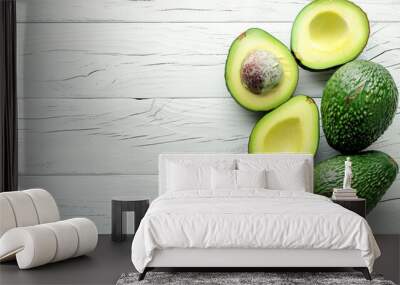 sliced avocados on white wooden table Wall mural