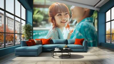 couple, young lady, pool, resort, dating (62) Wall mural