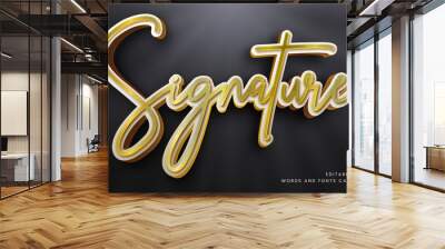 Elegant 3d gold signature text effect. Editable fancy font style perfect for logotype, title or heading text. Wall mural