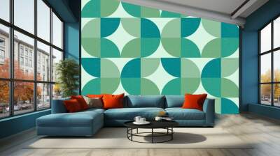 Geometric retro mid century green leaf seamless pattern wallpaper background Wall mural