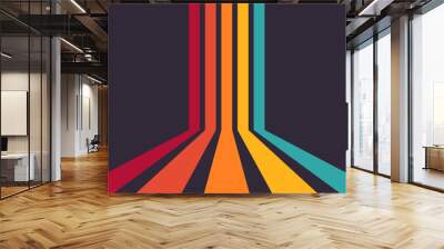 perspective retro lines background. colourful stripes on dark background vector Wall mural