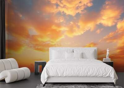 View of orange clouds in the sky background, illustration for product presentation and template design. Wall mural