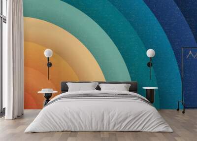 Vintage 70s radial sun retro vector background Wall mural