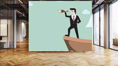  Businessman close up holding spyglass sailing  on boat , busine Wall mural