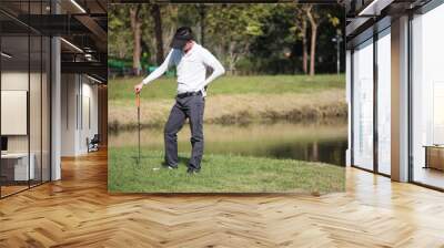 Frustrated golf player standing on the golf course. Wall mural