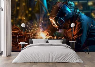 A welder fabricating metal parts Wall mural