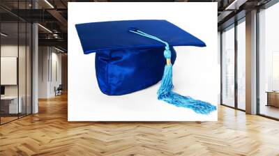 Blue Graduation Cap or Mortarboard Isolated on White Background Wall mural